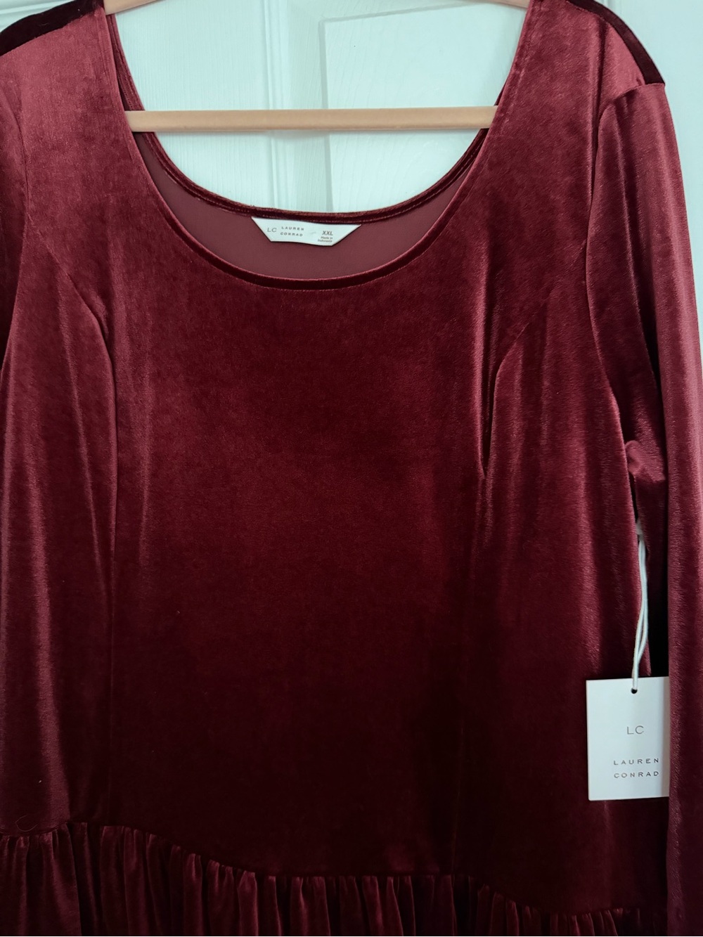 LC Lauren Conrad Velvet Scoop Neck Dress - Burgundy - Picture 2 of 5